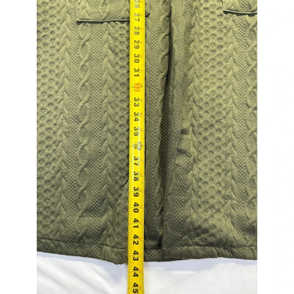 Made by Johnny Cardigan Sweater Womens Large Olive Green Cable Knit Open Front